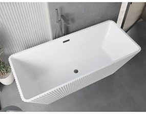 Mexen Tava, voľne stojaca ryhovaná vaňa 170 x 75 cm, biela lesklá, brúsený grafit prepad, 52851707500-66