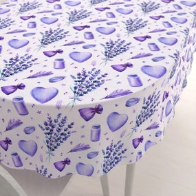 Biante Dekoračný oválny obrus PML-055 Levandule a srdcia na bielom 100x160 cm