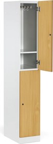 Šatníková skrinka S1 s úložnými boxmi, 2 boxy, 1850 x 300 x 500 mm, kódový zámok, laminované dvere, orech