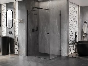 Mexen Lunar T, sklápací sprchový kút ľavý 125 x 120 cm, 8mm číre sklo, čierny profil, 834T-125-120-70-00-L