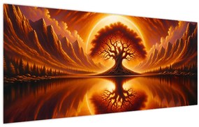 Obraz – Strom v krvavom slnku (120x50 cm)