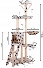 Ihrisko pre mačky, domček, strom, posteľ, škrabadlo, XL 138cm LEO BEIGE