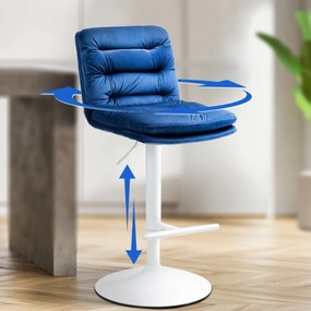 Barová stolička Damar - zamat, biely rám - modrá