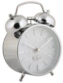 Dizajnový budík Karlsson 6009CH strieborný,priemer 12 cm