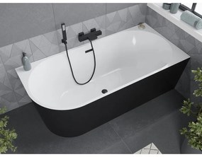 Mexen Mia, voľne stojaca rohová vaňa pravá 160 x 80 cm, biela/čierna, čierny prepad, 52691608075P-70