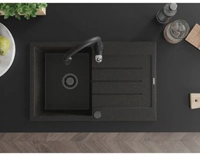 Mexen Bruno, 1-komorový granitový drez 795x495x200 mm a drezová batéria Savita, čierna-zlatá metalíza, 6513-75-672601-70-B