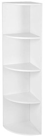 Rohový regál, 4 police, 129,5x30x30cm, biely