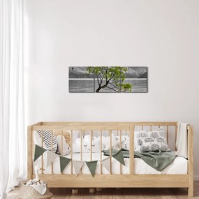 Obraz stromu uprostred jazera (s hodinami) (90x30 cm)