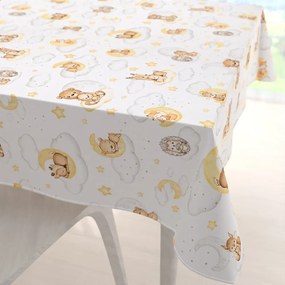 Biante Detský bavlnený štvorcový obrus Sandra SA-461 Zvieratká medzi hviezdičkami na bielom 130x130 cm