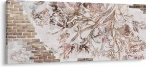 Obraz - Kvetinová freska na tehlovej stene (120x50 cm)