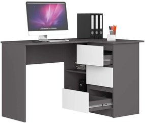 Rohový písací stôl B16 124 cm šedý/bílý pravý