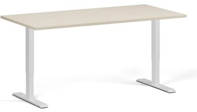Výškovo nastaviteľný stôl, 160x80 cm, 2 motory, biela podnož, breza