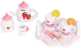 Drevený čajový set ECOTOYS 14 ks – motív jahôd