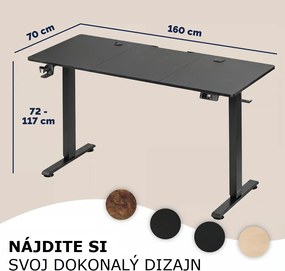 Výškovo nastaviteľný kancelársky stôl FLEXI, 160x75x72-117cm, čierna Casaria