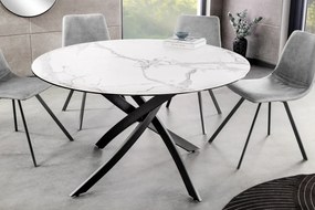 Jedálenský stôl ALPINE – okrúhly, keramická doska, biely 120 cm, výška 76 cm