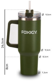 Foxigy Termohrnček do auta so slamkou 1200 ml Army green
