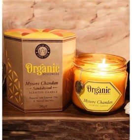 Organická sviečka Mysore Chandan - Sandalwood 200 g v jantárovom skle