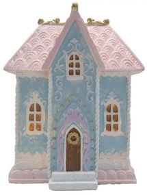 Modro-ružový svietiaci domček s ľad svetielkami - 12*9*15 cm