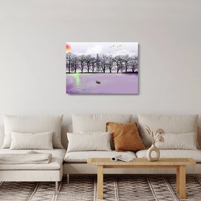 Sklenený obraz - Pramice na jazere (70x50 cm)