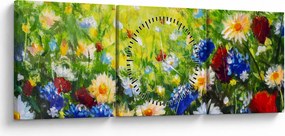 Obraz divokých kvetov (s hodinami) (90x30 cm)