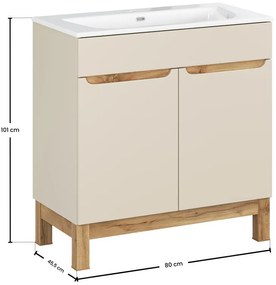 Koupelnová skříňka Bali Sky se zápustným umyvadlem 80 cm kašmírová/dub wotan