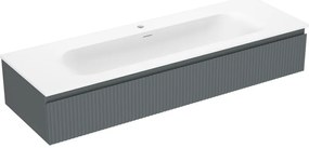 Mexen Rivel, kúpeľňová skrinka 140 cm s umývadlom Vela, 1 zásuvka, drážkovaná, grafitová matná/biela matná, 91A20-14023-1-BF66-W23M0