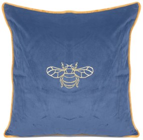 Efektívna modrá zamatová obliečka na vankúš so vzorom včely 45 x 45 cm