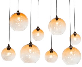 Inteligentné závesné svietidlo tmavý bronz s jantárovým sklom 8-svetiel Vrátane 8 Wifi G95 - Sandra