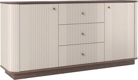 Komoda Vesper 160 cm so zásuvkami na sokli - kašmír / orech / zlaté úchytky
