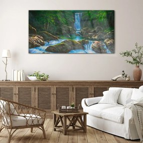 Obraz na skle Vodopád skaly stromov