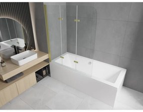 Mexen FELIX, vaňová zástena, 3-krídlová, 120 x 140 cm, zlatá-transparentná, 890-120-003-50-00