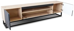 RTV skrinka Loftia 200 cm s otvorom a kovovým rámom - dub artisan / čierny mat
