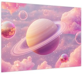 Sklenený obraz - Ružová planéta (70x50 cm)