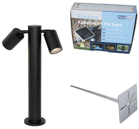 Vonkajšia lampa čierna so zemným hrotom a káblovou priechodkou 45 cm 2-svetlá IP44 - Duo