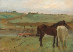 Sklenený obraz - Edgar Degas, Horses in a Meadow, reprodukcia (70x50 cm)