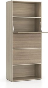 PLAN Vysoký kancelársky policový regál LAYERS, 3 boxy, 800 x 400 x 1905, dub prírodný / dub morený