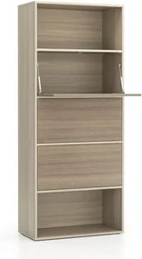 PLAN Vysoký kancelársky policový regál LAYERS, 3 boxy, 800 x 400 x 1905, dub prírodný / dub morený