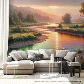 Tapeta západ slnka nad pokojnou riekou