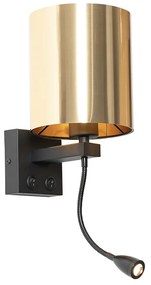 Nástenná lampa čierna s flexibilným ramenom a zlatým tienidlom 15 cm - Brescia