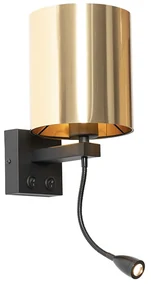 Nástenná lampa čierna s flexibilným ramenom a zlatým tienidlom 15 cm - Brescia