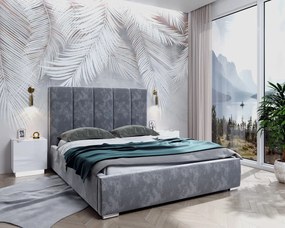 BRIGITTE 160X200 ČALÚNENÁ MANŽELSKÁ POSTEĽ ŠEDÁ ZAMATOVÁ LÁTKA S ÚLOŽNÝM PRIESTOROM