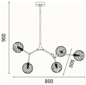 Luster na tyči 5xG9/15W/230V šedá