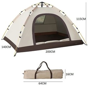 Krémový kempingový stan pre 2-3 osoby 200 x 140 x 115 cm