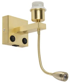 Art Deco nástenná lampa zlatá s USB a flexibilným ramenom - Brescia Combi