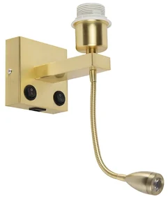 Art Deco nástenná lampa zlatá s USB a flexibilným ramenom - Brescia Combi