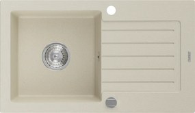 Mexen Pablo granitový drez 1-komorový s odkvapkávačom 752 x 436 mm, béžový, sifón chróm - 6510751010-69