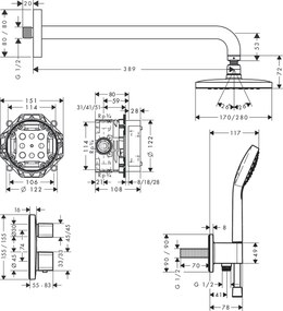 Hansgrohe Croma E, sprchový systém 280 1jet s termostatom Ecostat E, chrómová, HAN-27953000