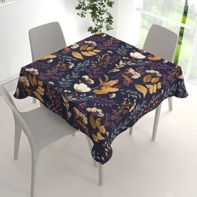 Biante Bavlnený štvorcový obrus Sandra SA-591 Jesenné vetvičky na tmavo modrom 100x100 cm