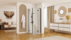Sprchovací kút REA HUGO DOUBLE BLACK 100x80, čierny/transparent - bez vaničky