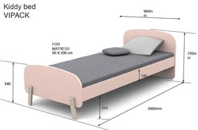 Ružová detská posteľ Vipack Kiddy, 200 x 90 cm